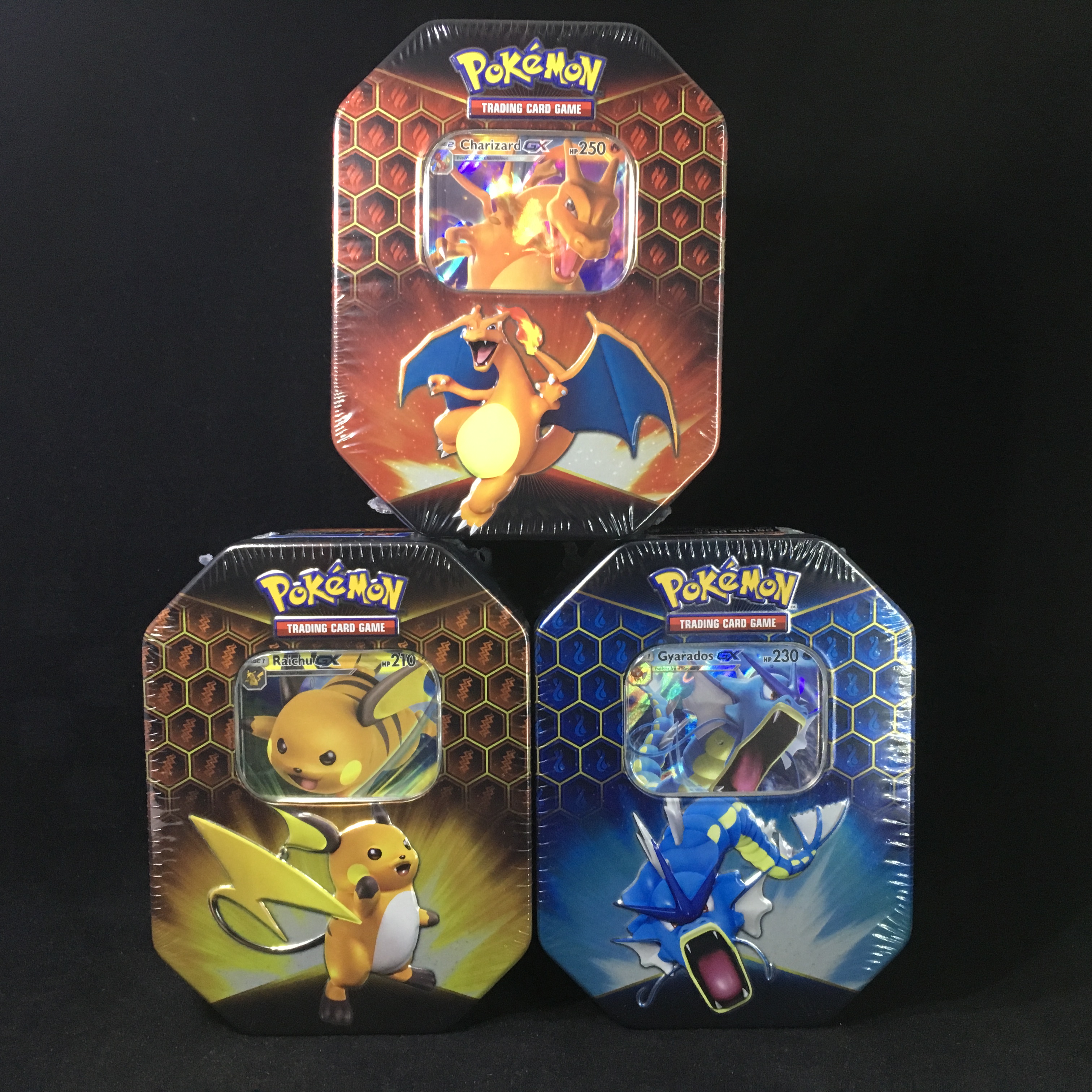 Pokemon Hidden Fates Tins Set of 3 Charizard Gyarados Raichu TCG NEW & SEALED! 