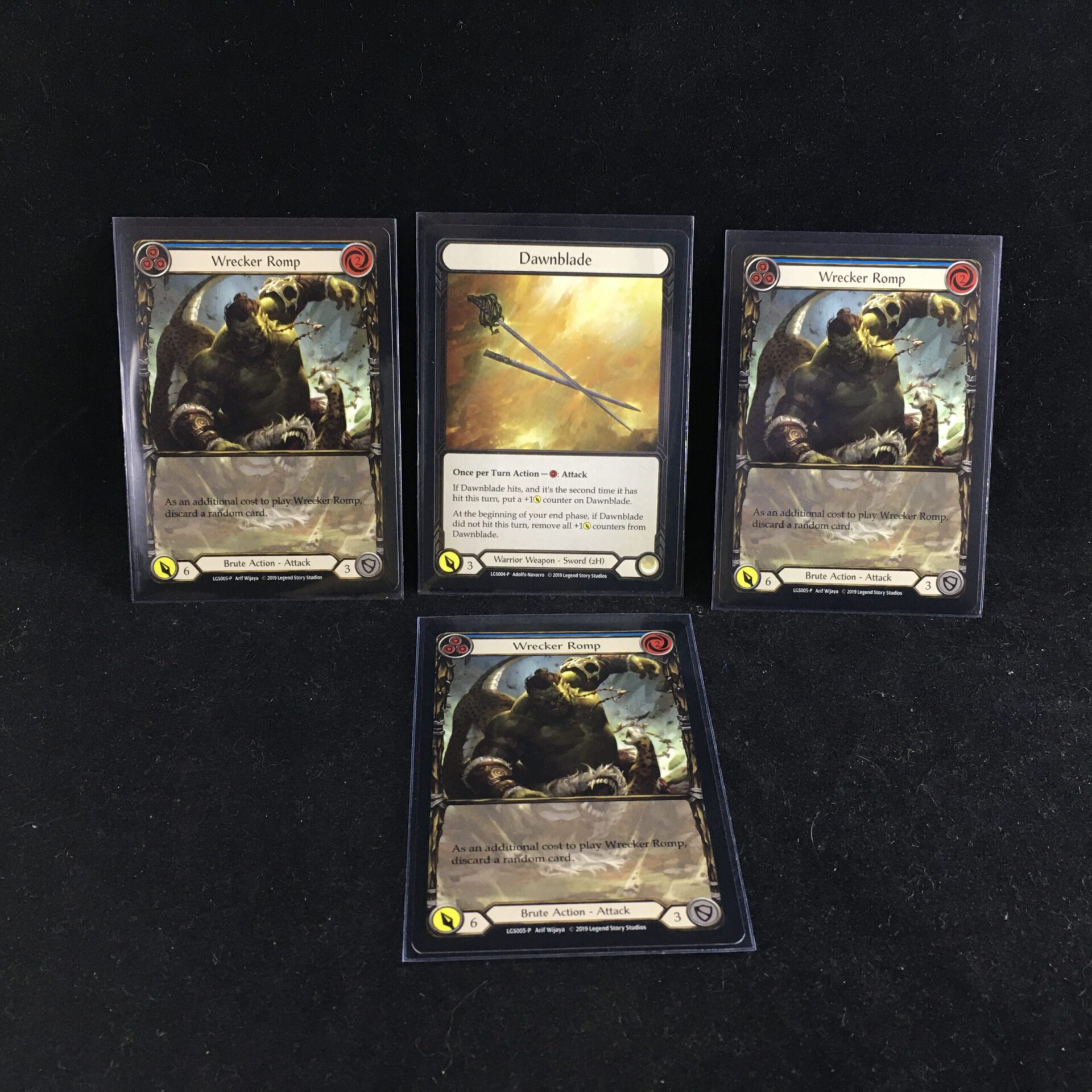 FLESH AND BLOOD TCG: Cold Foil Dawnblade + Wrecker Romp x3 Promos - Legend  Story Studios