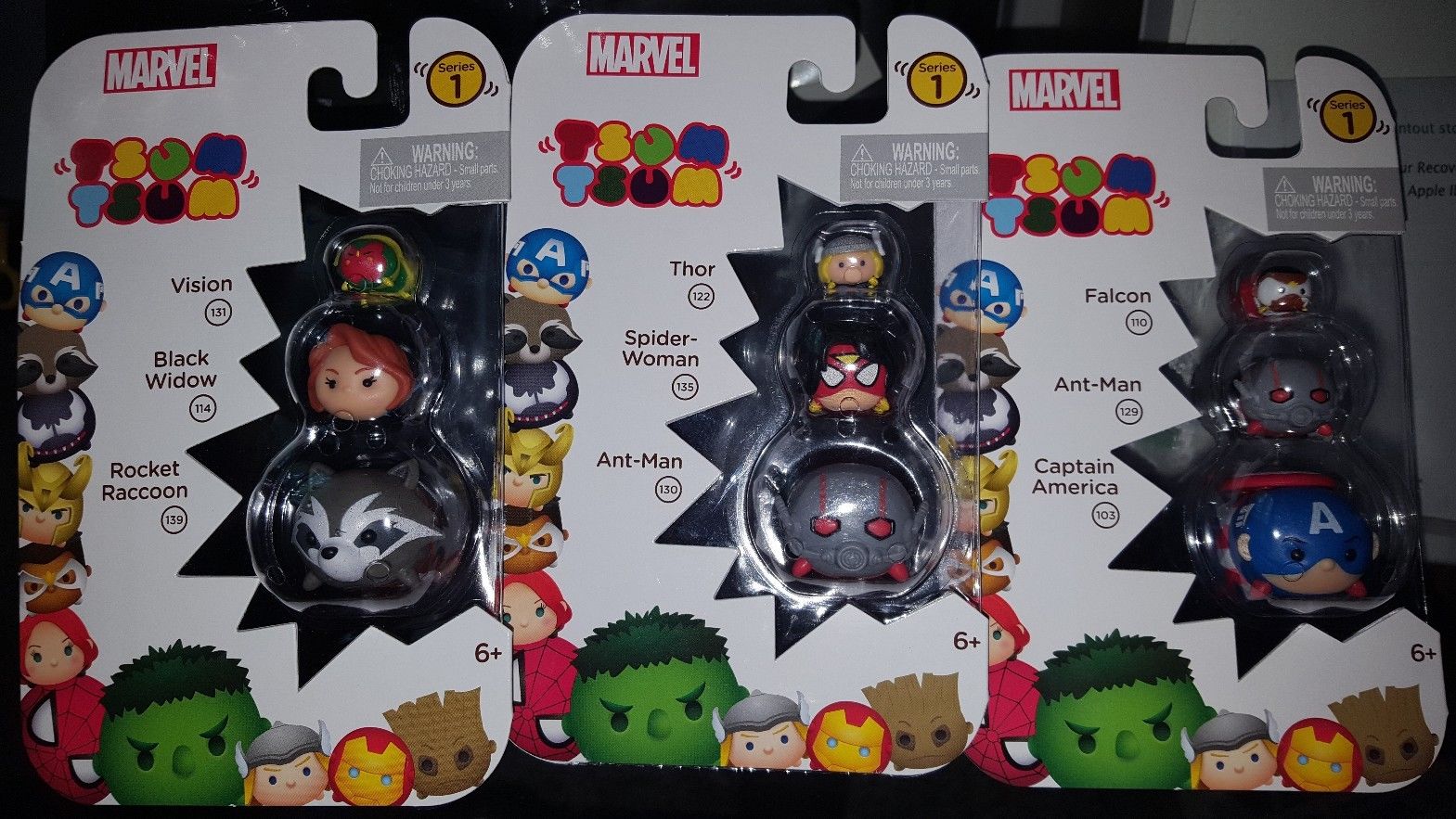 Marvel Tsum Tsum 3 Pack Series 1 Ant Man Iron Man Black Widow Stack Figures  New